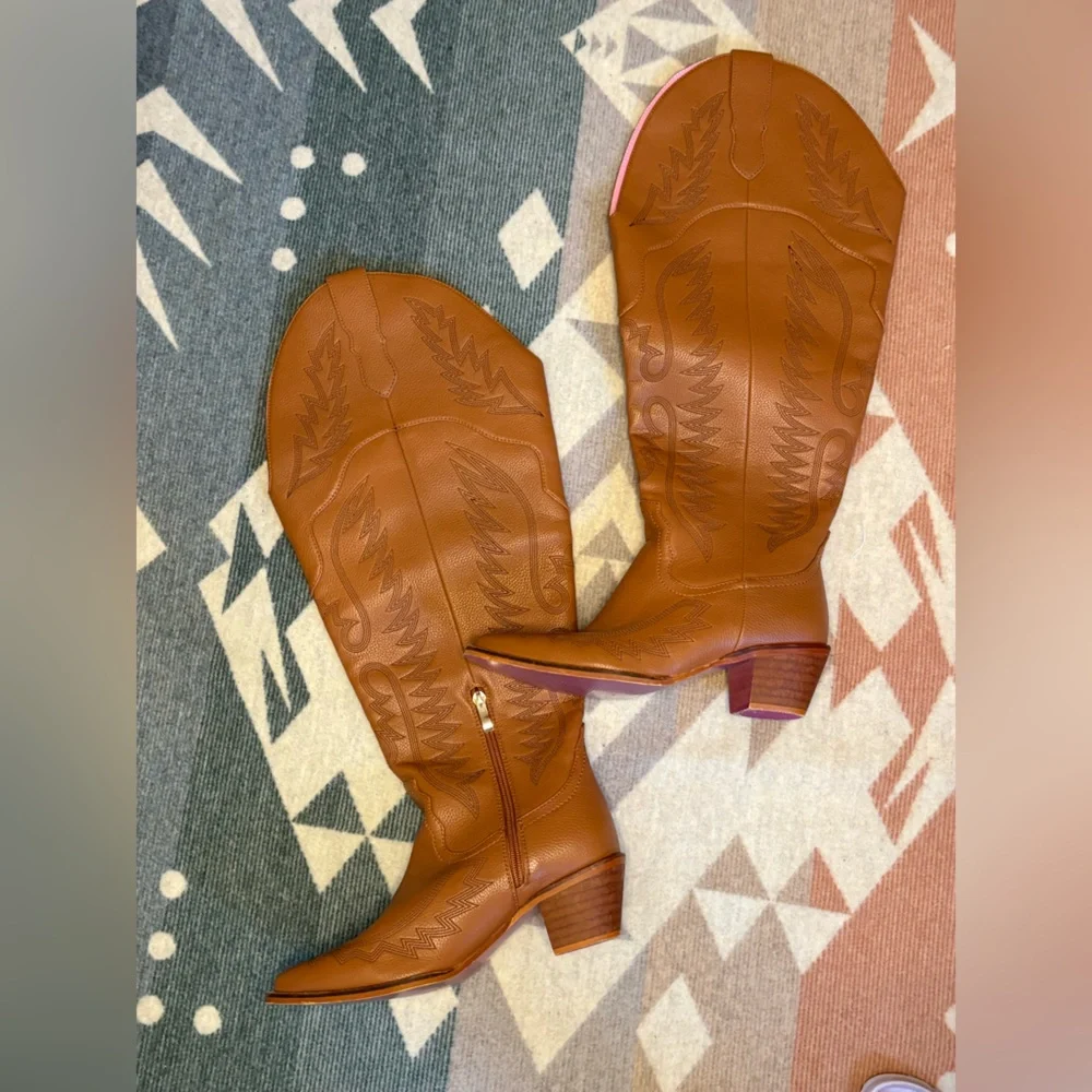 Southern Fried Chics Brown Knee High Western Boot Cowgirl Cowboy Boots Size 7W - Picture 2 of 15